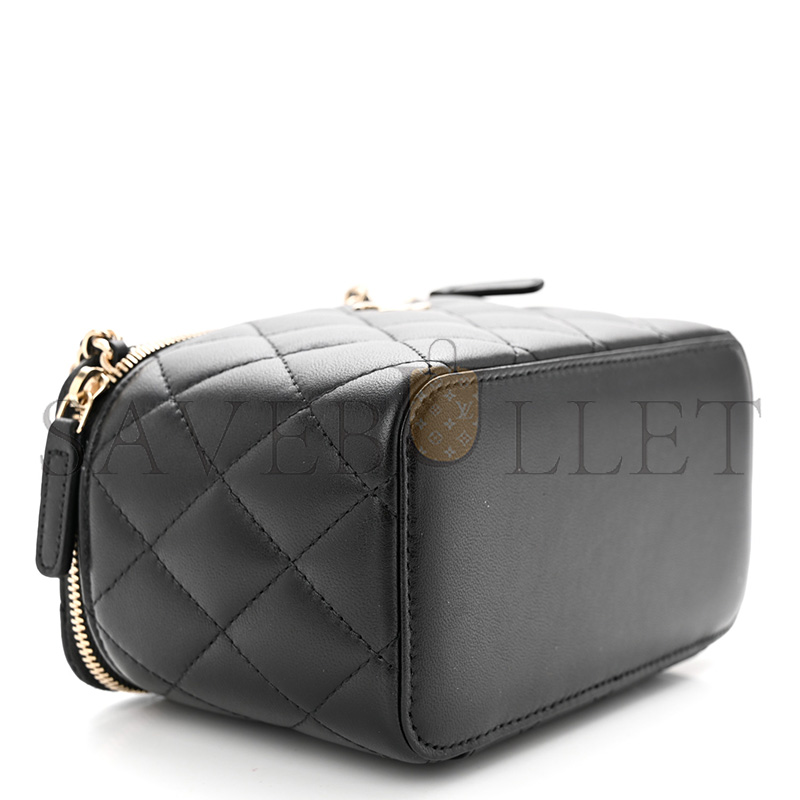 Ch*el master lambskin quilted small vanity case with chain black (17*9*8cm)